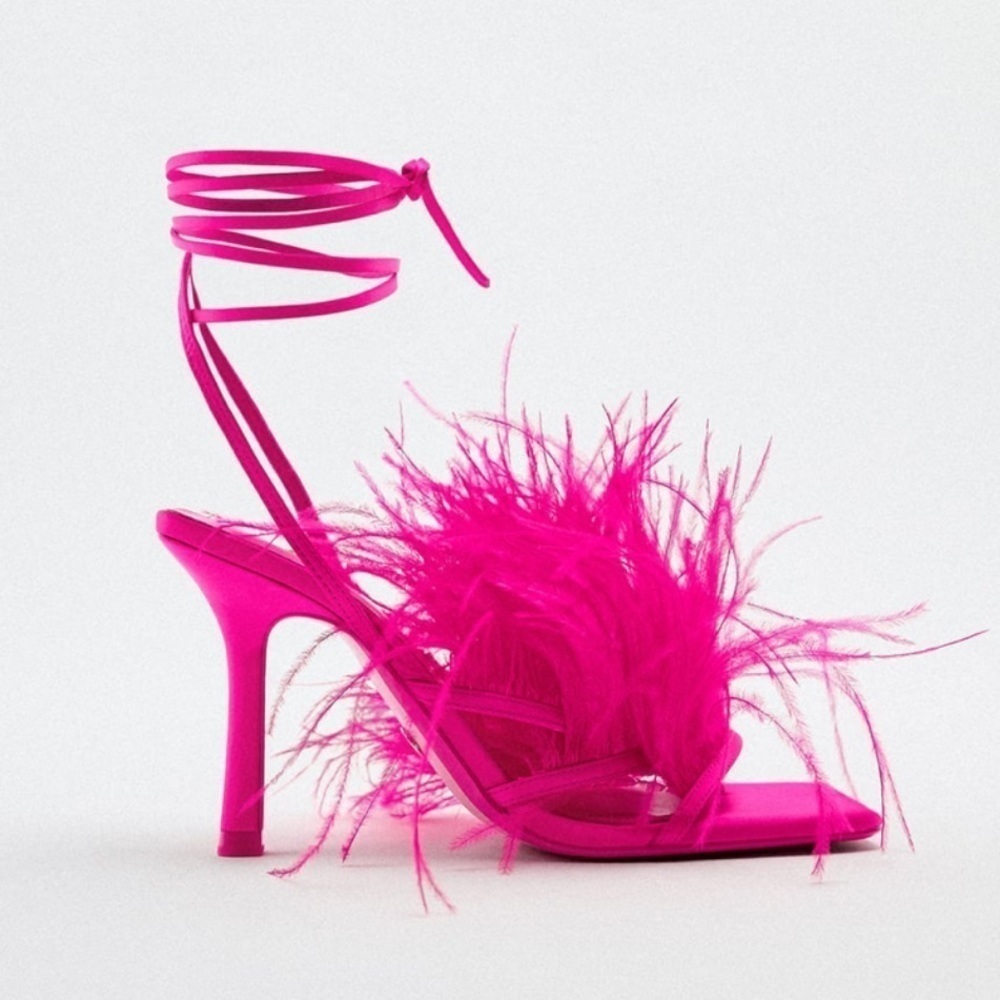 ZARA Feathered High Heel Sandals BNWT